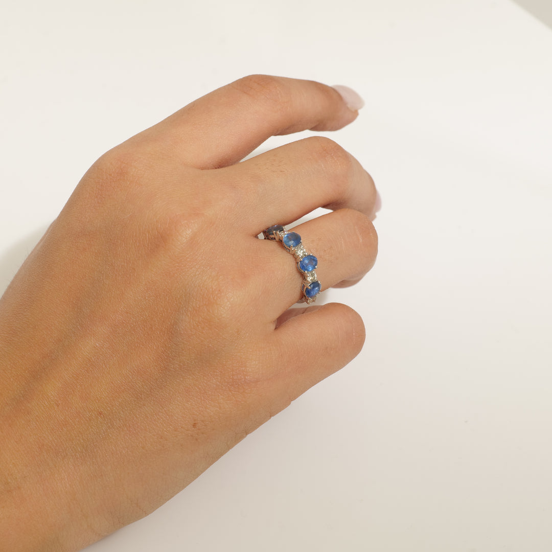 Blue Sapphire Diamond Eternity Band Ring