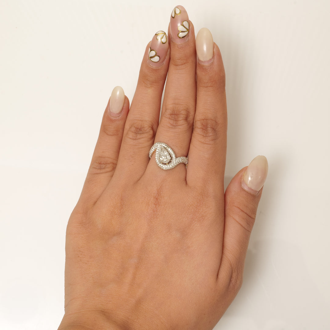 Pear Diamond Halo Statement Ring