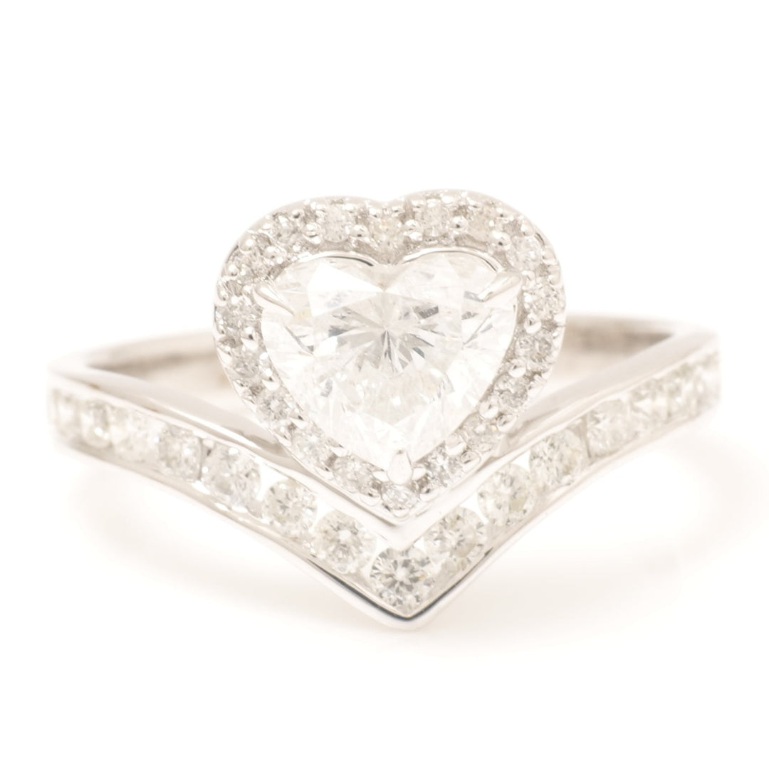 Heart Shape Diamond Halo Chevron Ring