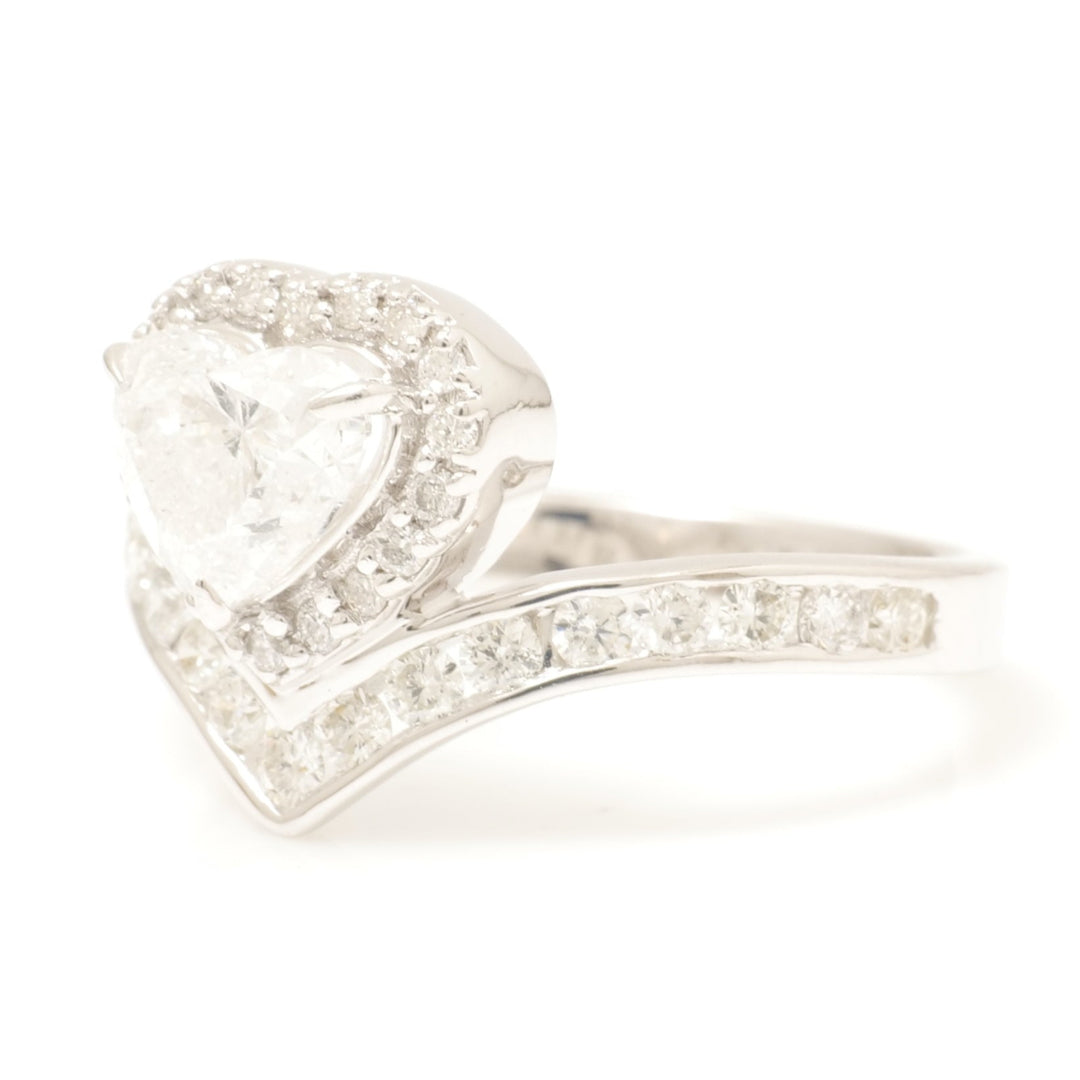 Heart Shape Diamond Halo Chevron Ring