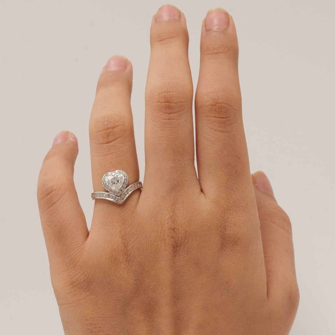 Heart Shape Diamond Halo Chevron Ring