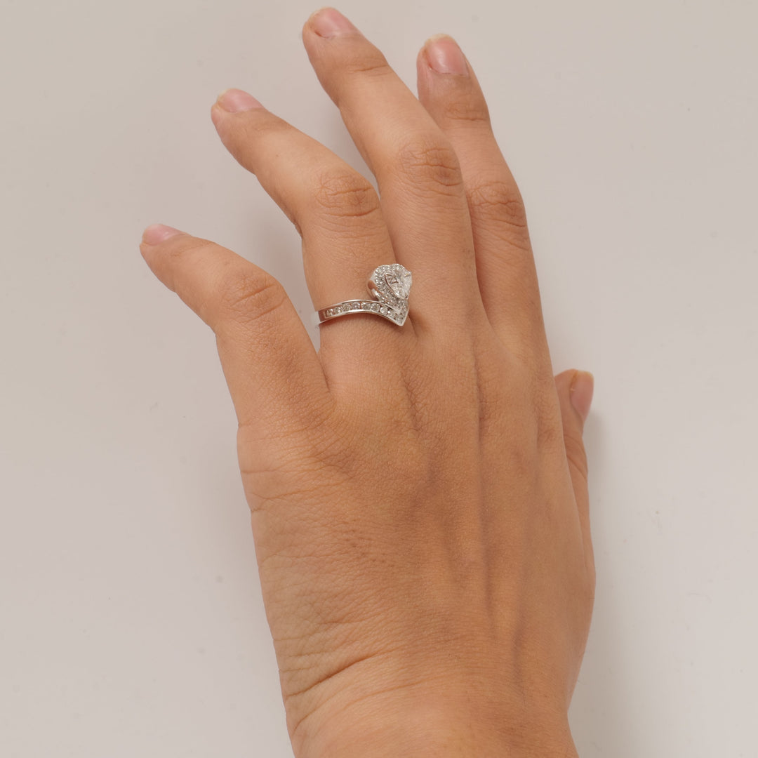 Heart Shape Diamond Halo Chevron Ring