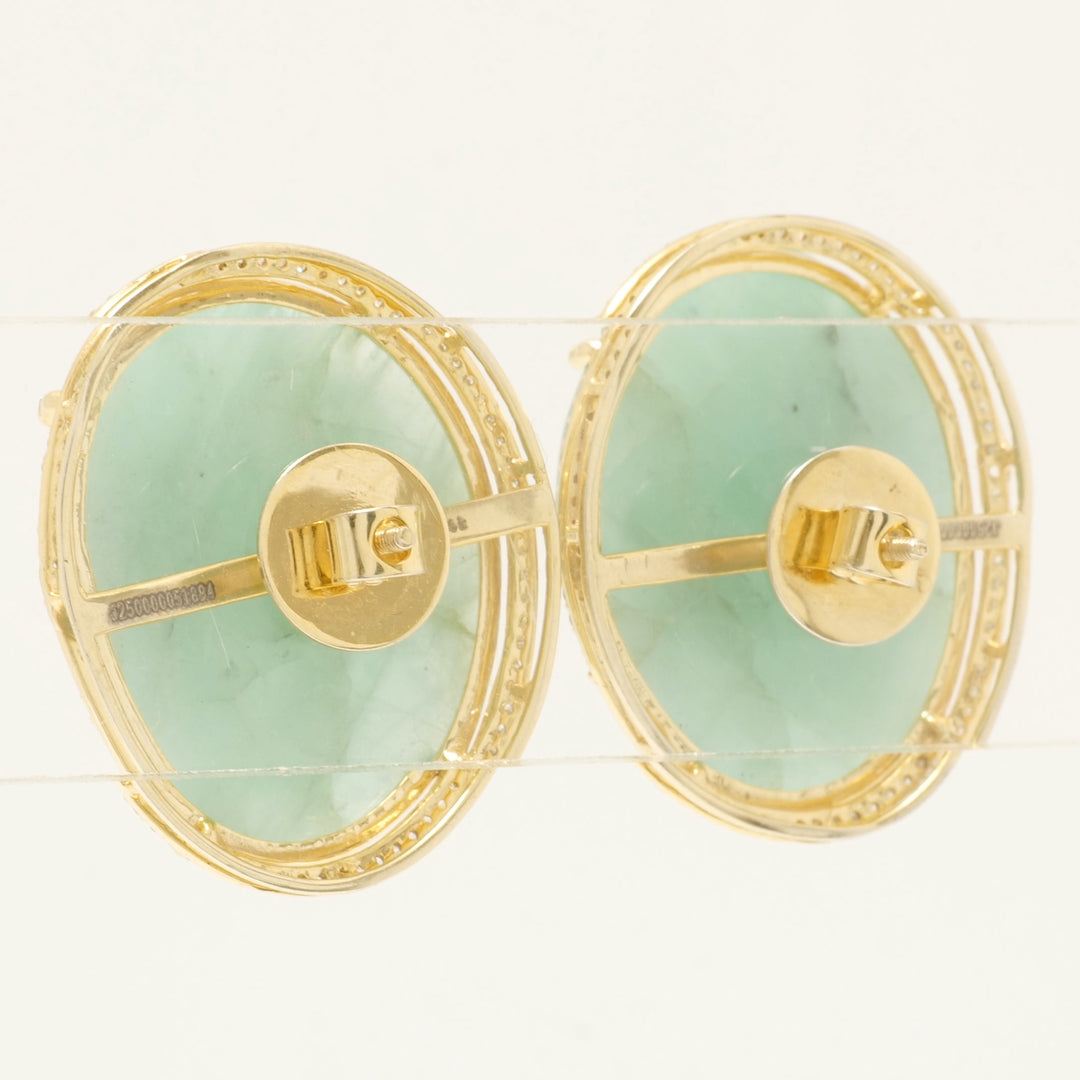 Oval Green Gemstone Halo Diamond Earrings