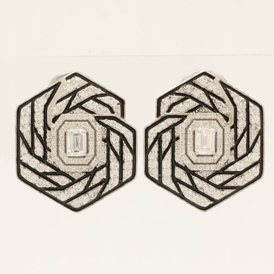 Hexagon Diamond Enamel Stud Earrings