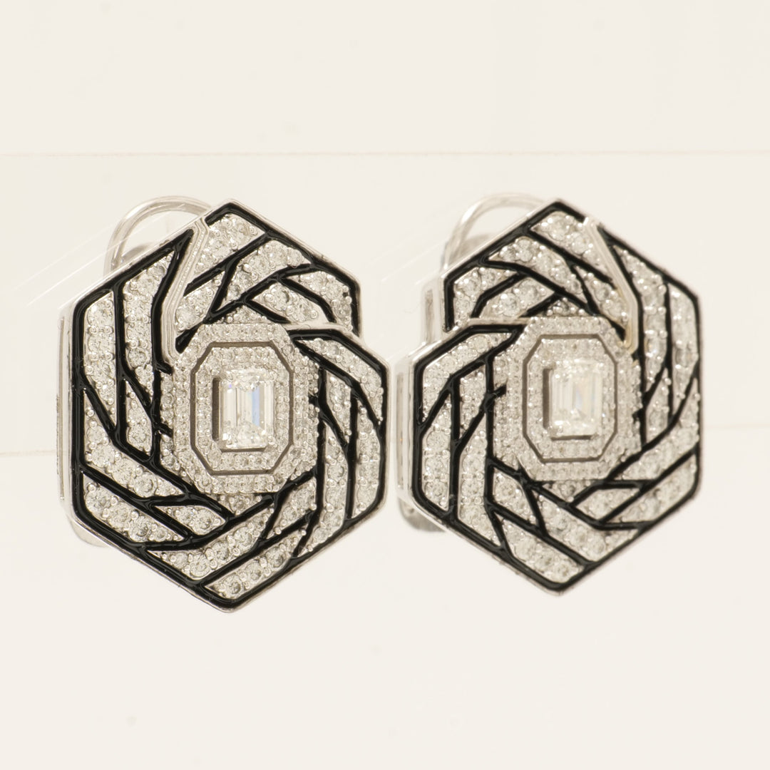 Hexagon Diamond Enamel Stud Earrings