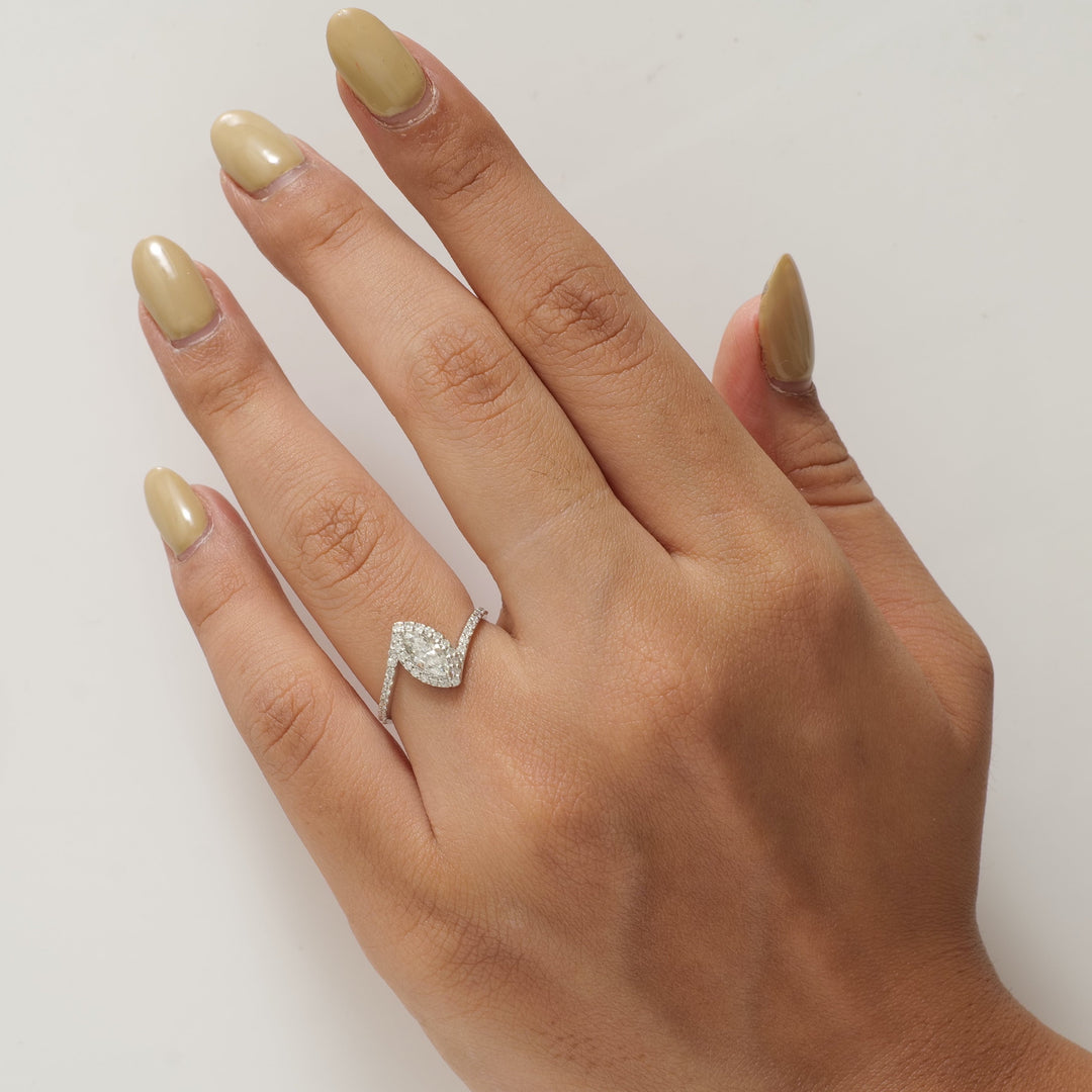 Marquise Halo Diamond Bypass Ring
