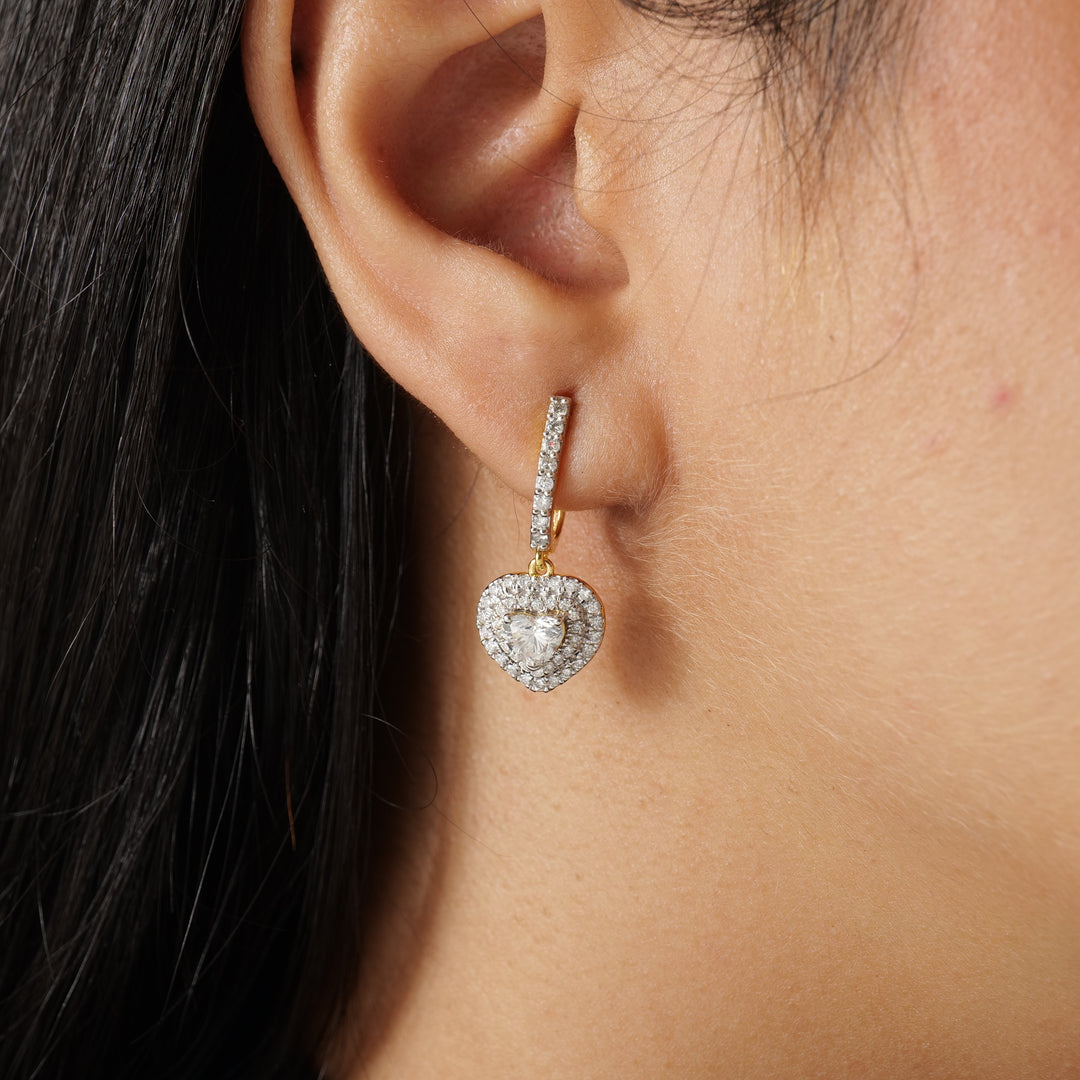 Heart Halo Diamond Drop Earrings