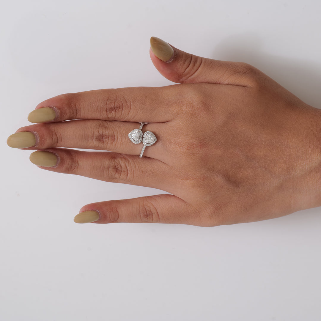 Double Heart Diamond Bypass Ring
