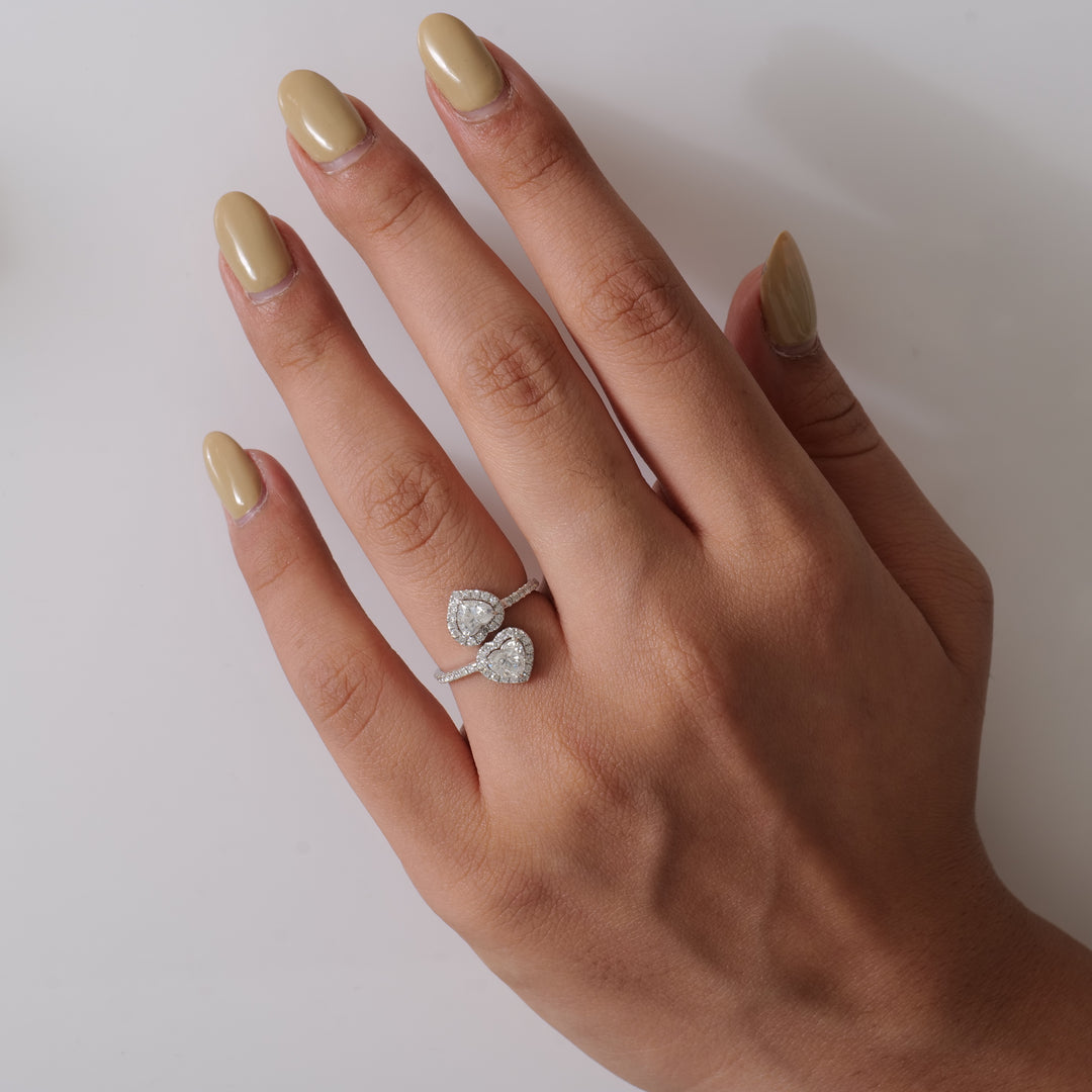 Double Heart Diamond Bypass Ring