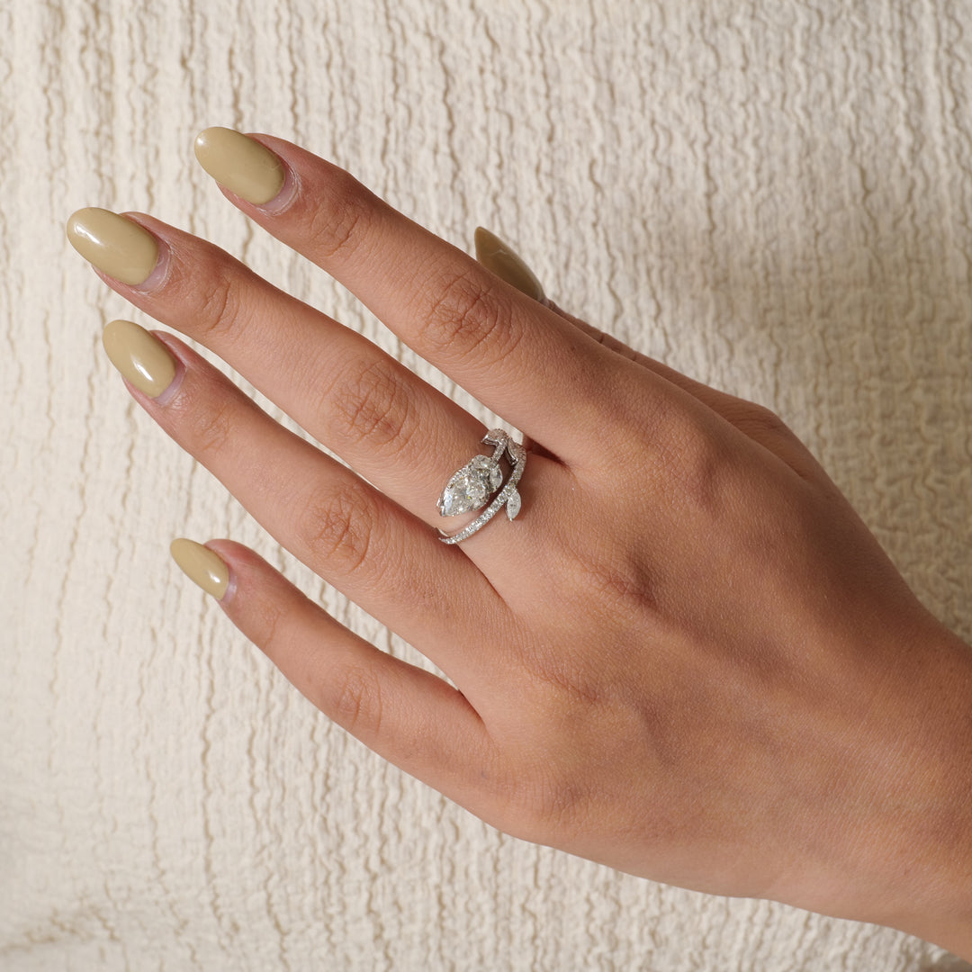 Pear Diamond Leaf Ring