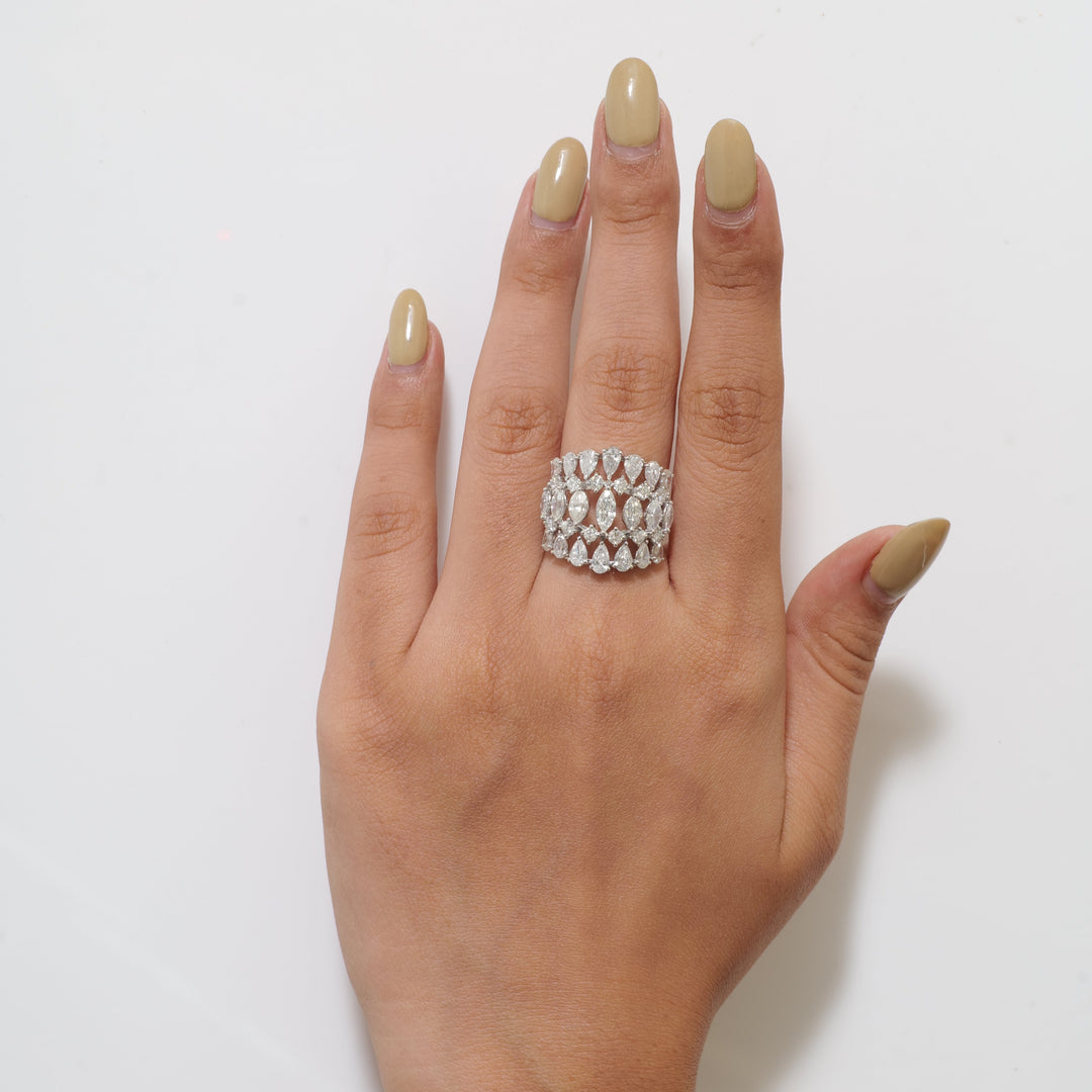 Wide Marquise Pear Diamond Ring