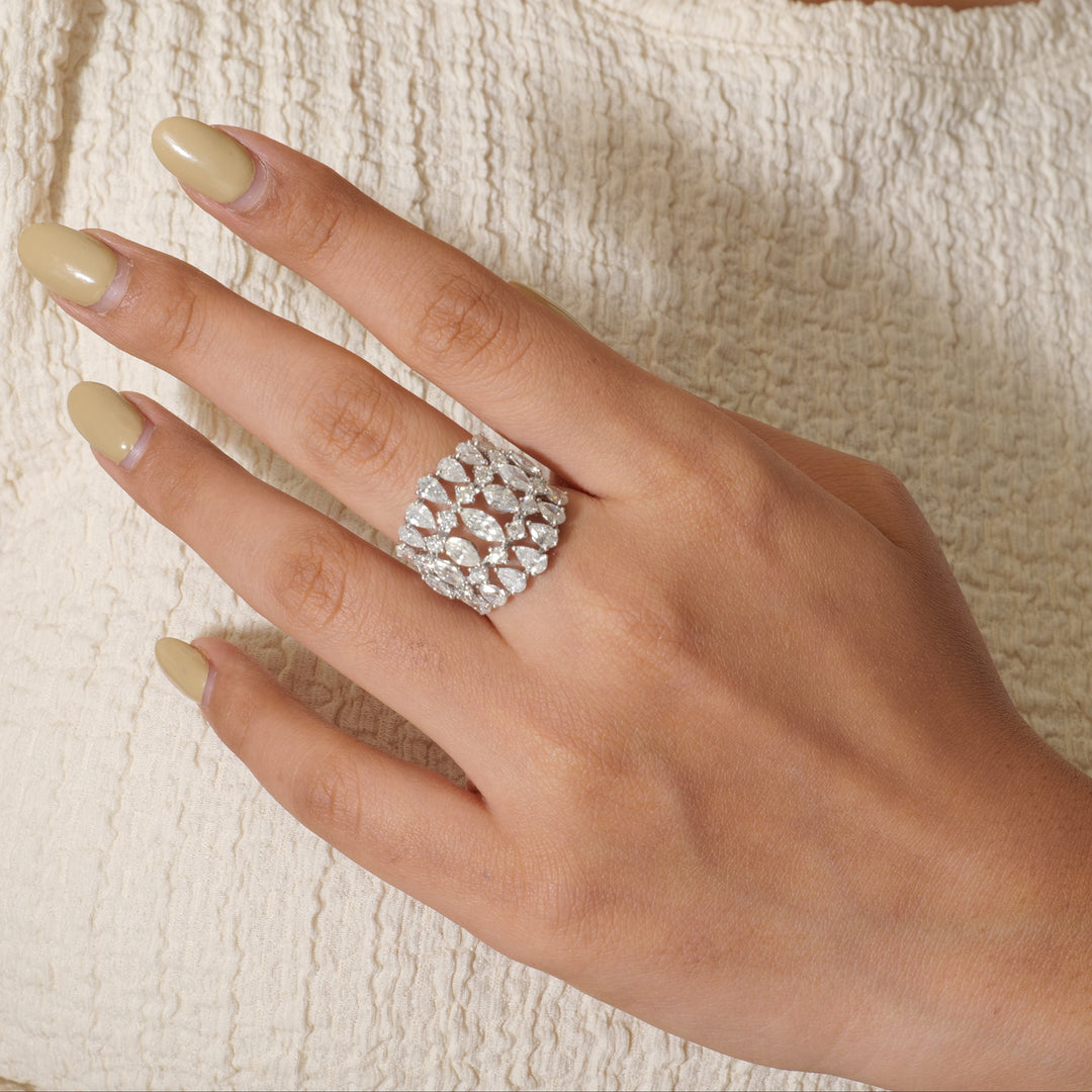 Wide Marquise Pear Diamond Ring