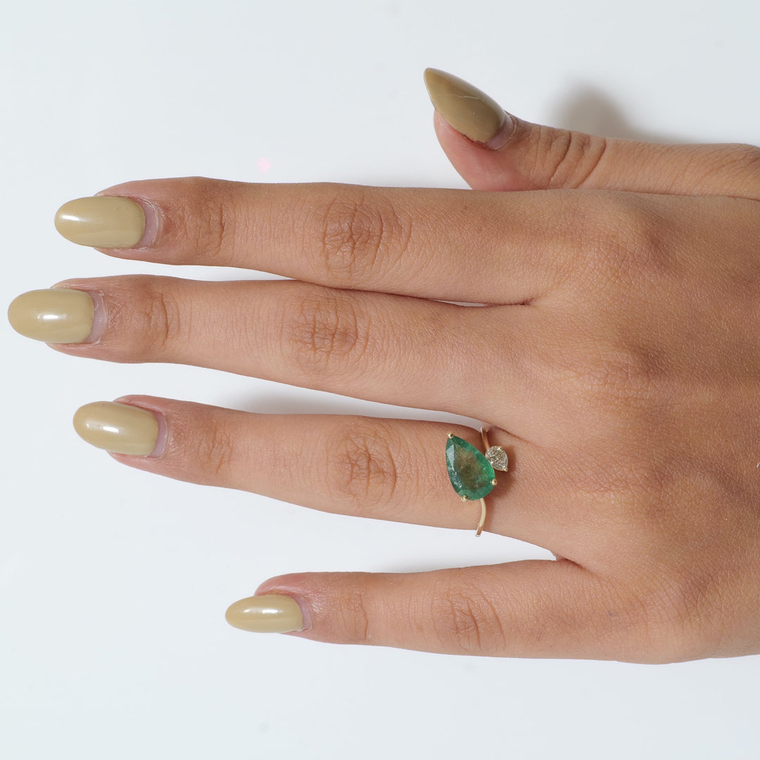 Emerald Diamond Bypass Ring