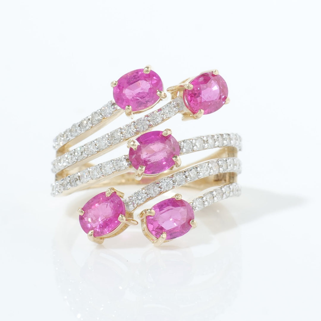 Five Stone Pink Sapphire Diamond Ring