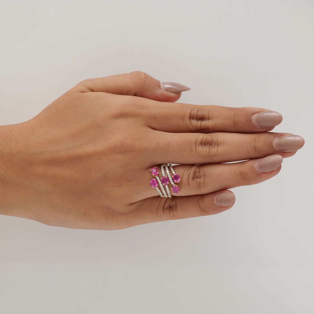 Five Stone Pink Sapphire Diamond Ring