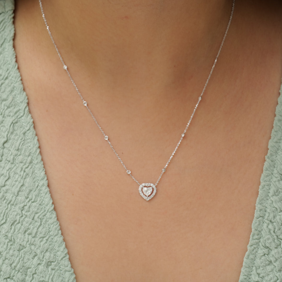 Heart Diamond Halo Necklace