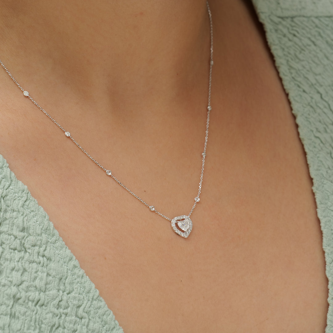 Heart Diamond Halo Necklace