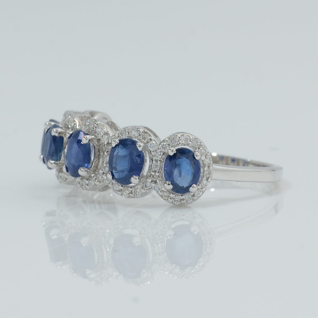 Oval Sapphire Halo Diamond Eternity Ring