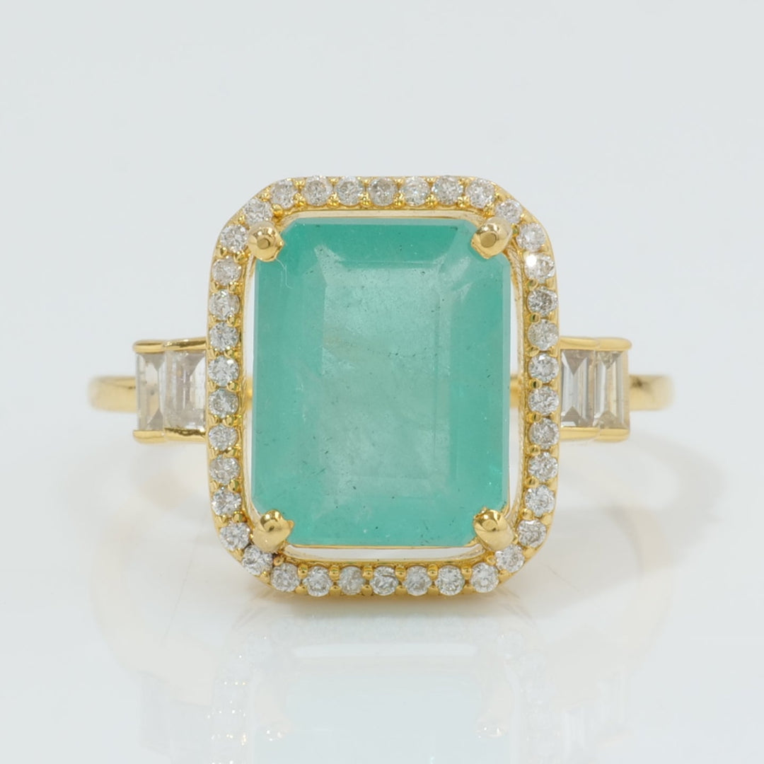 Green Emerald Cut Halo Diamond Ring