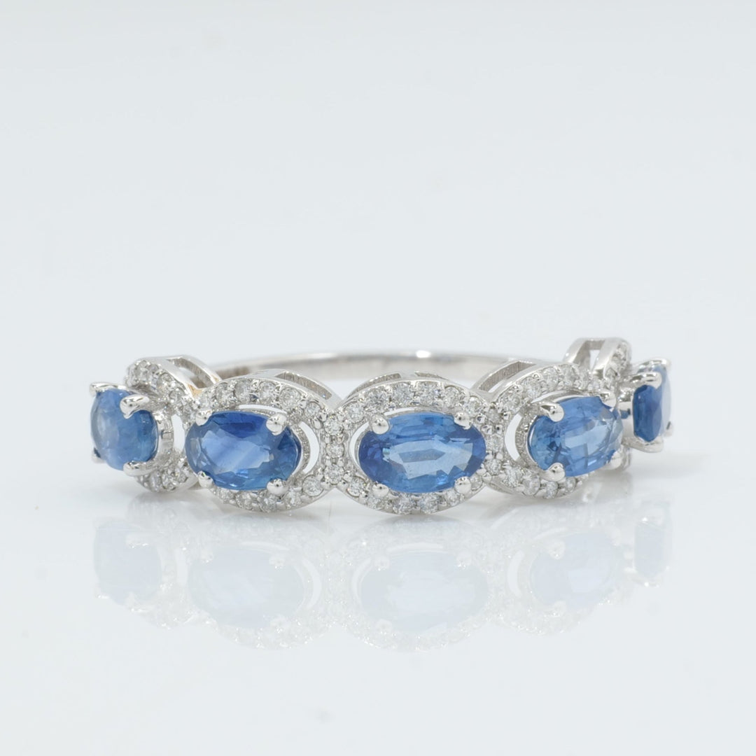 Oval Sapphire Halo Diamond Eternity Band Ring
