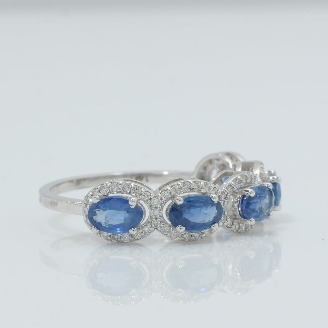 Oval Sapphire Halo Diamond Eternity Band Ring