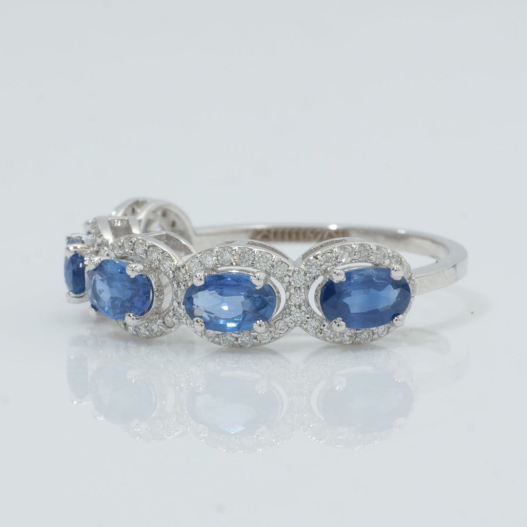 Oval Sapphire Halo Diamond Eternity Band Ring