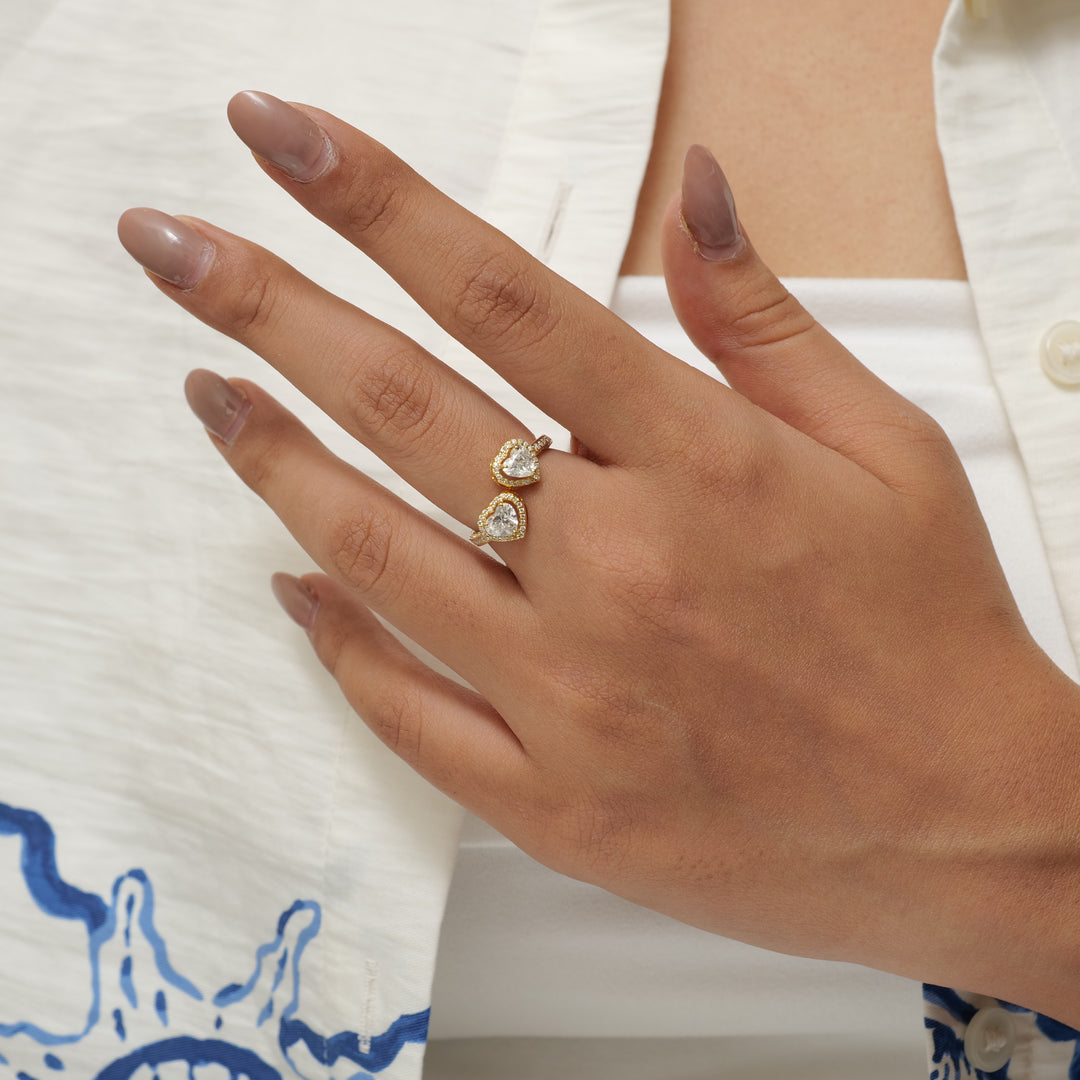 Heart Halo Diamond Bypass Ring