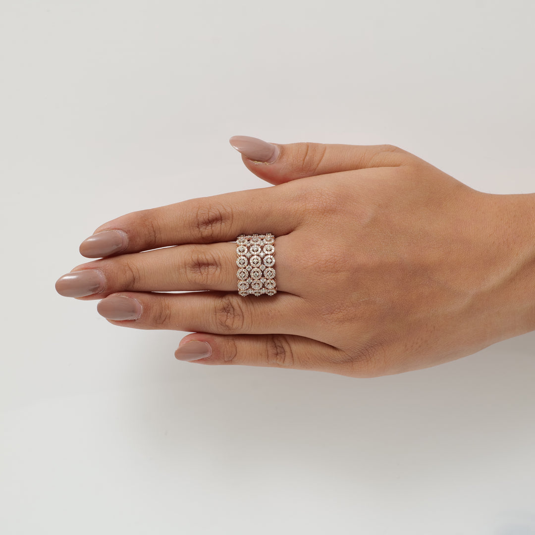 Three Row Wide Diamond Band Ring