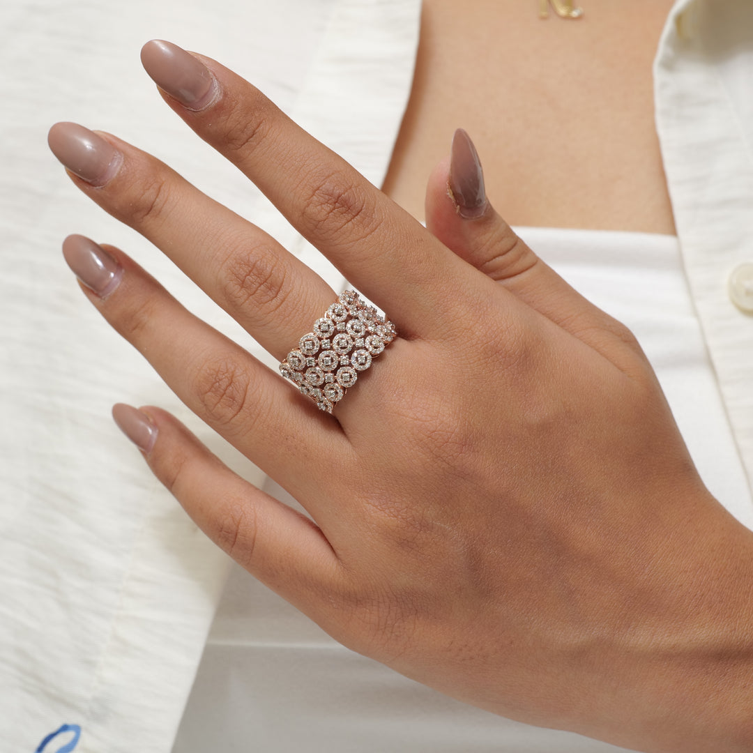 Three Row Wide Diamond Band Ring
