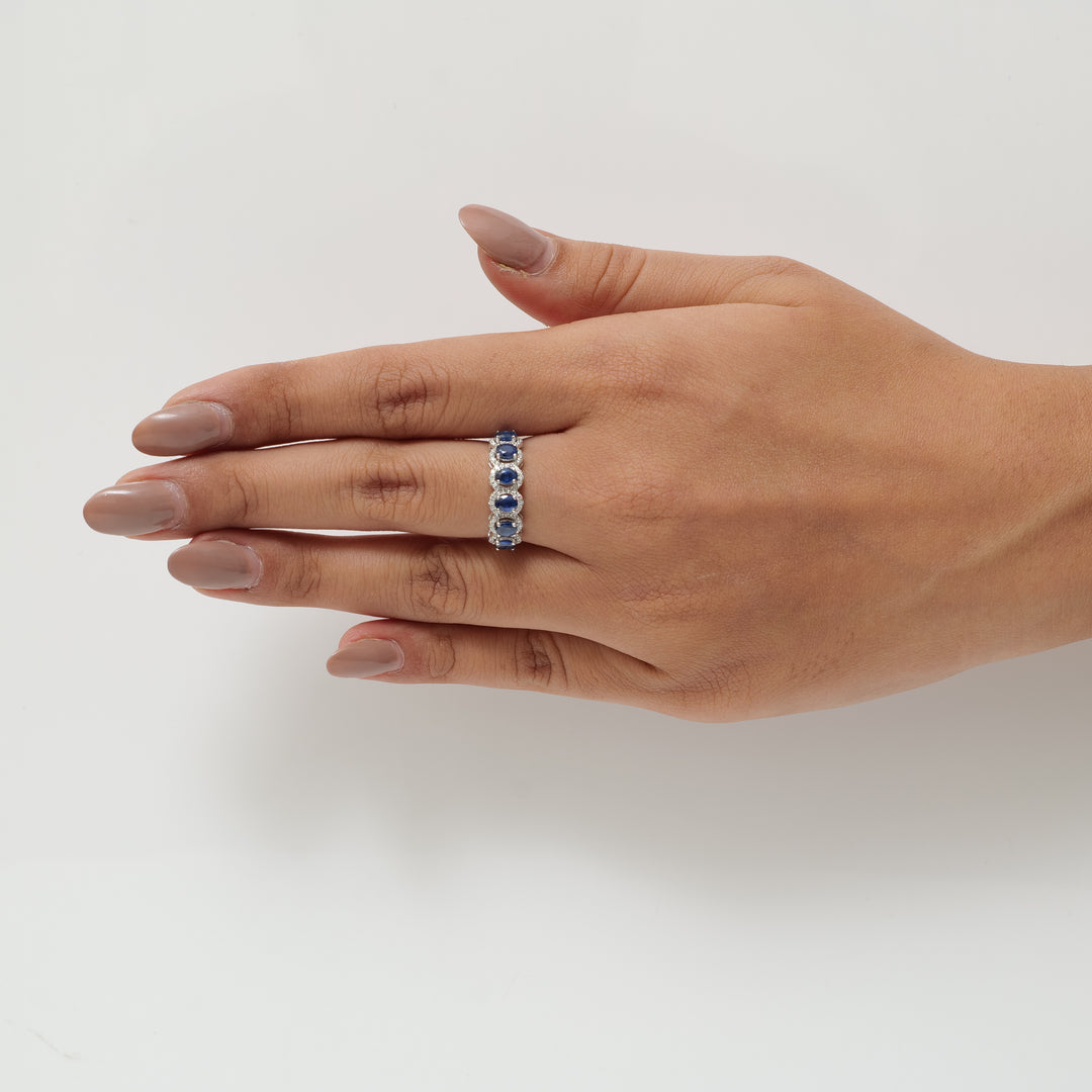 Oval Sapphire Halo Diamond Eternity Ring