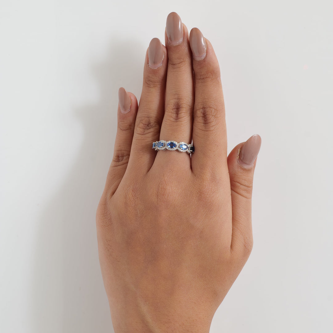 Oval Sapphire Halo Diamond Eternity Band Ring
