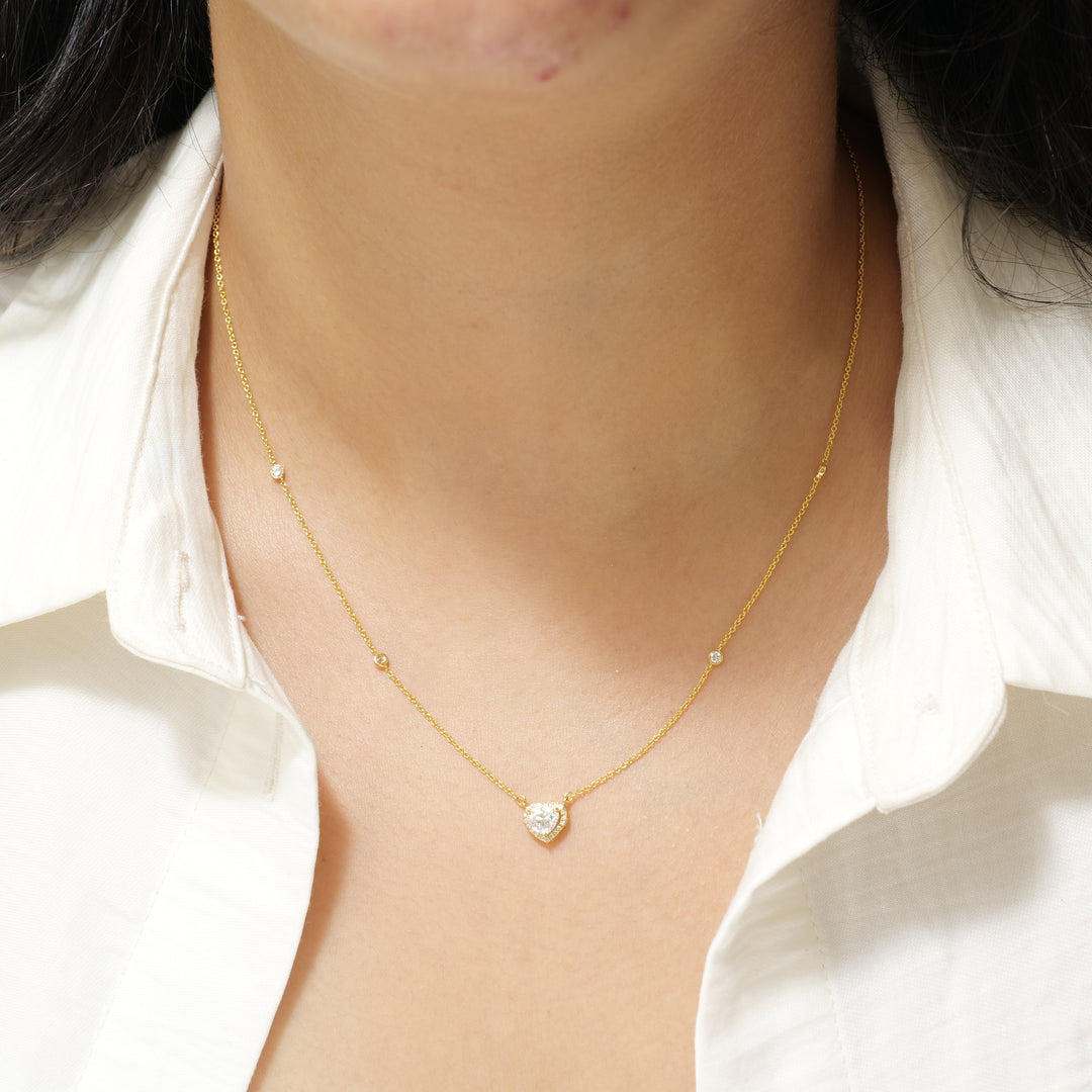 Heart Diamond Pendant Station Necklace