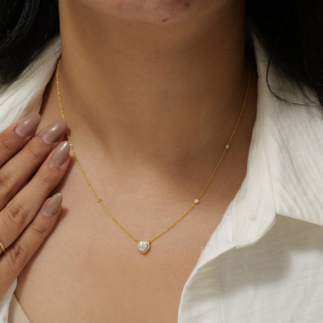 Heart Diamond Pendant Station Necklace