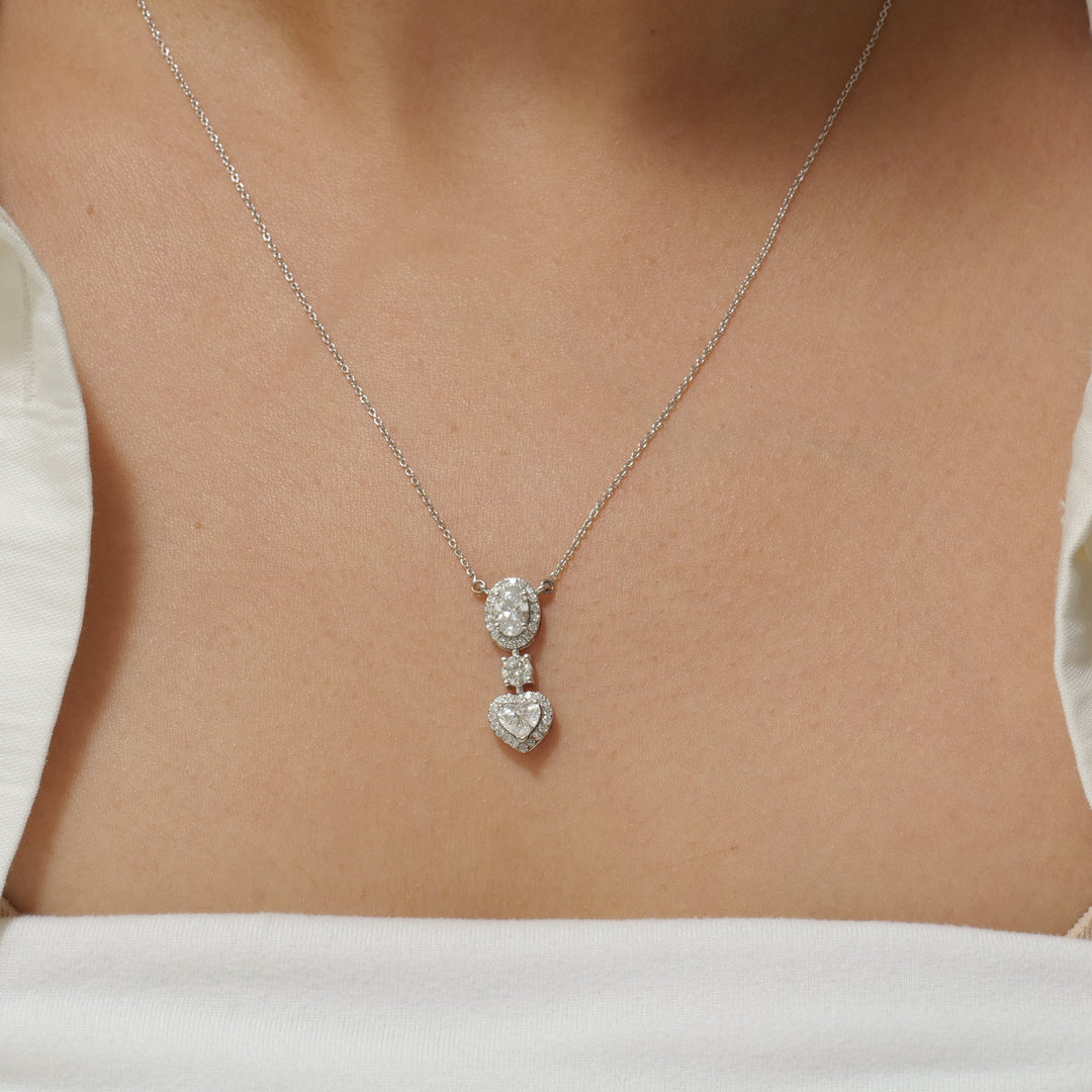 Oval Heart Drop Pendant Necklace