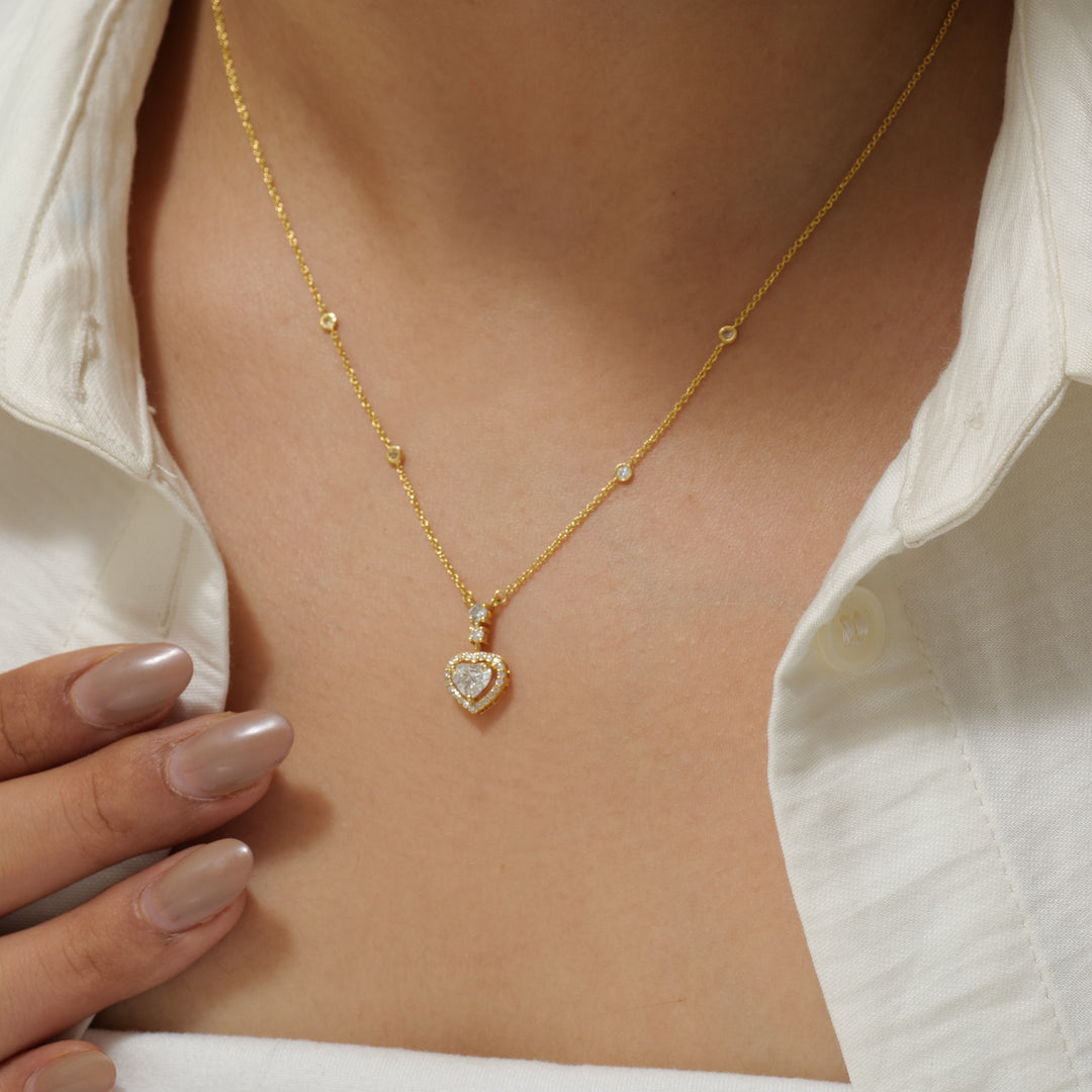 Heart Halo Diamond Pendant Necklace
