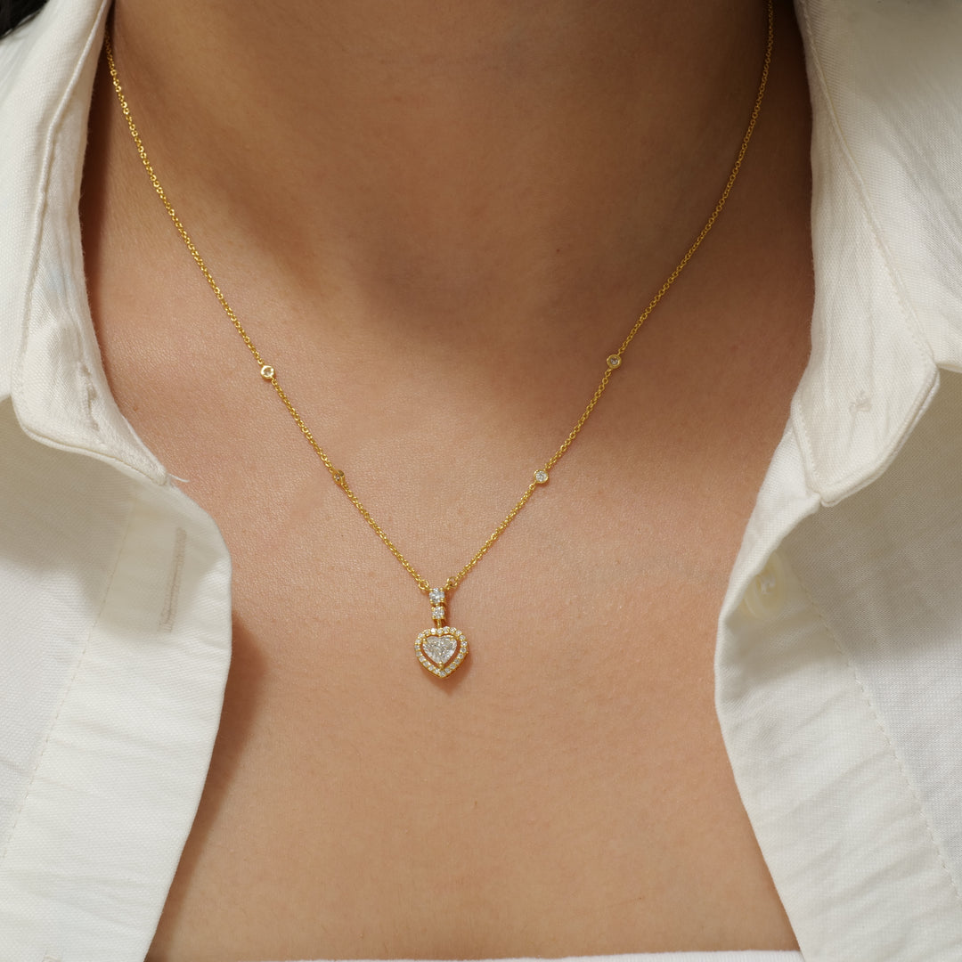 Heart Halo Diamond Pendant Necklace