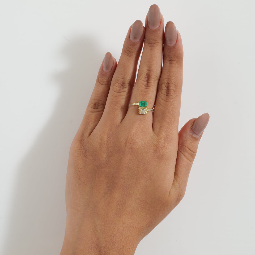 Emerald Diamond Bypass Ring