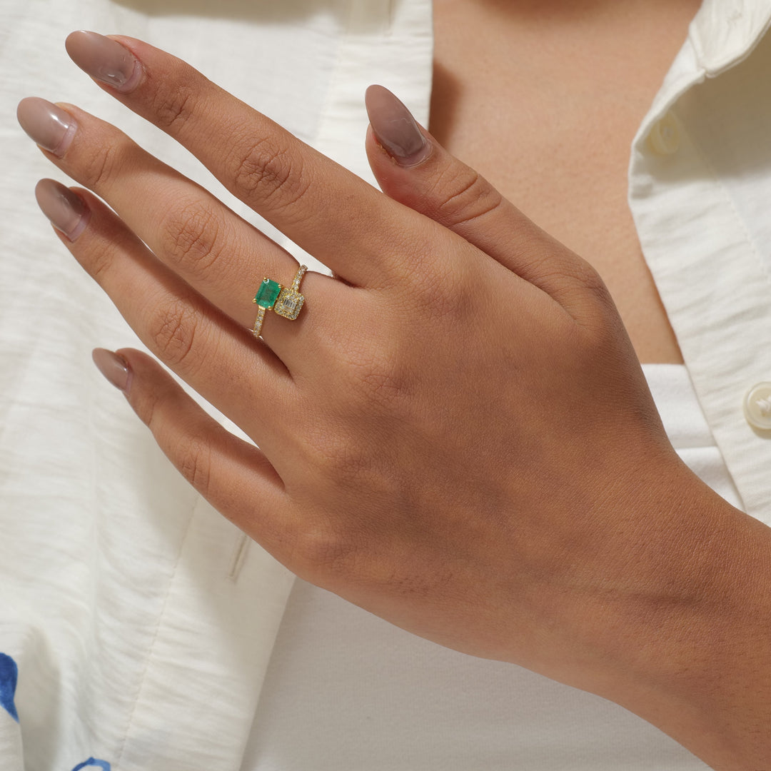 Emerald Diamond Bypass Ring