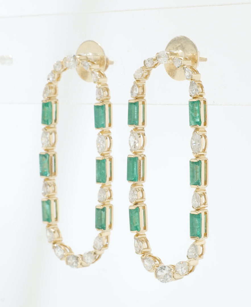 Emerald Diamond Hoop Earrings