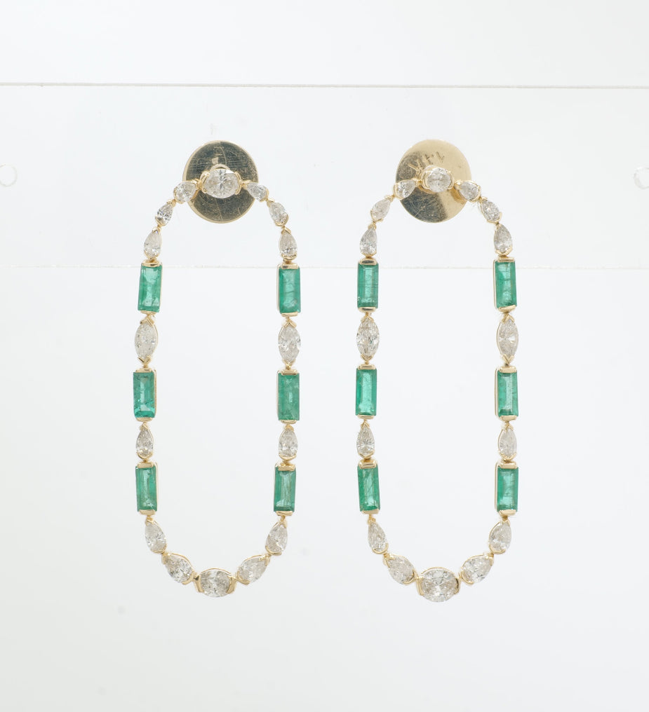 Emerald Diamond Hoop Earrings