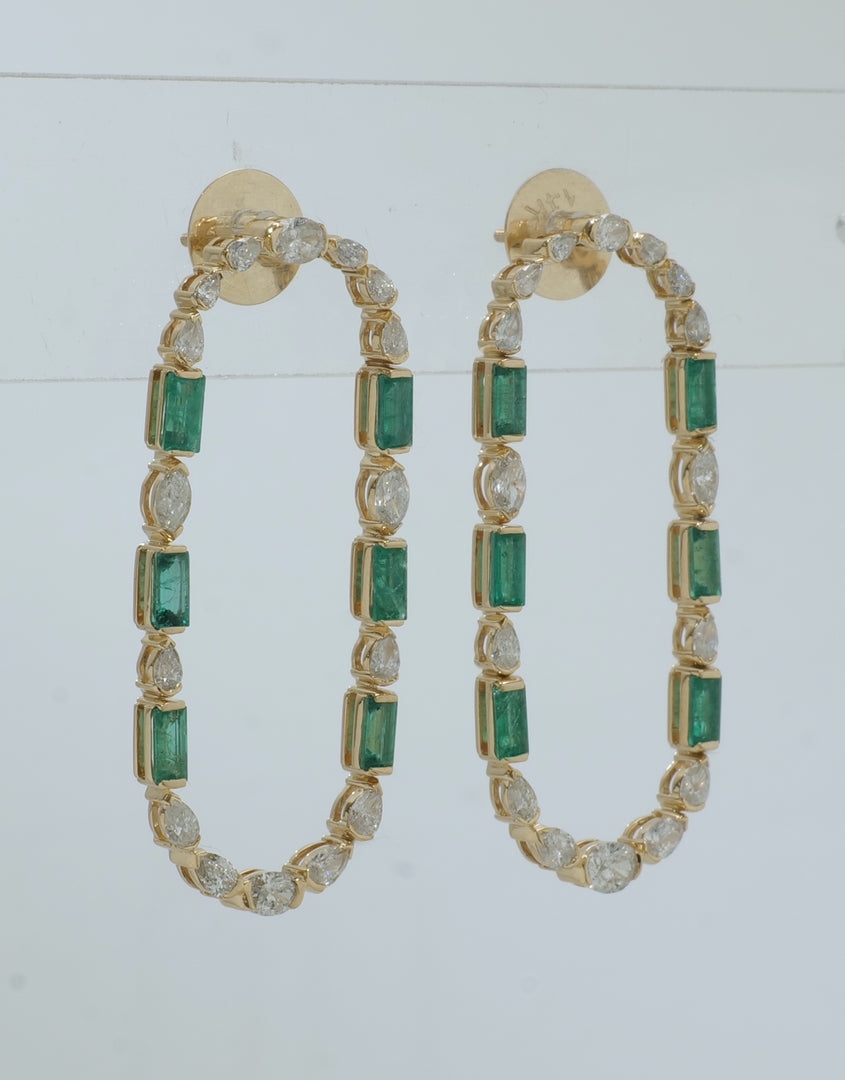 Emerald Diamond Hoop Earrings