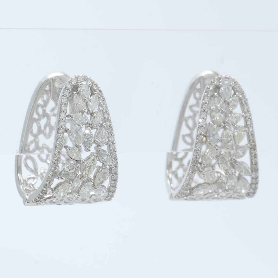 Floral Trapeze Diamond Earrings, 14k Solid Gold, Natural Diamonds, Geometric Clip-On Studs, Gift for Her
