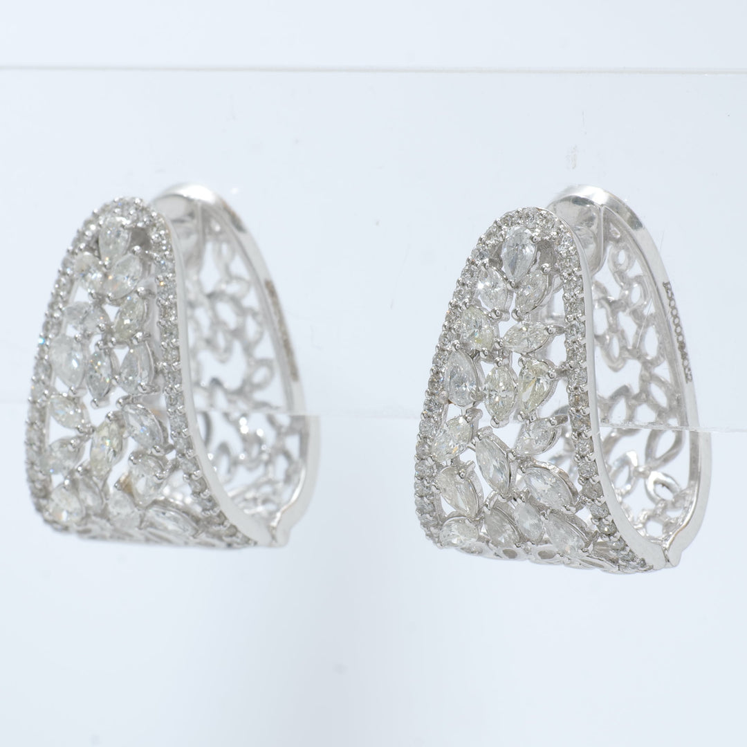 Floral Trapeze Diamond Earrings, 14k Solid Gold, Natural Diamonds, Geometric Clip-On Studs, Gift for Her