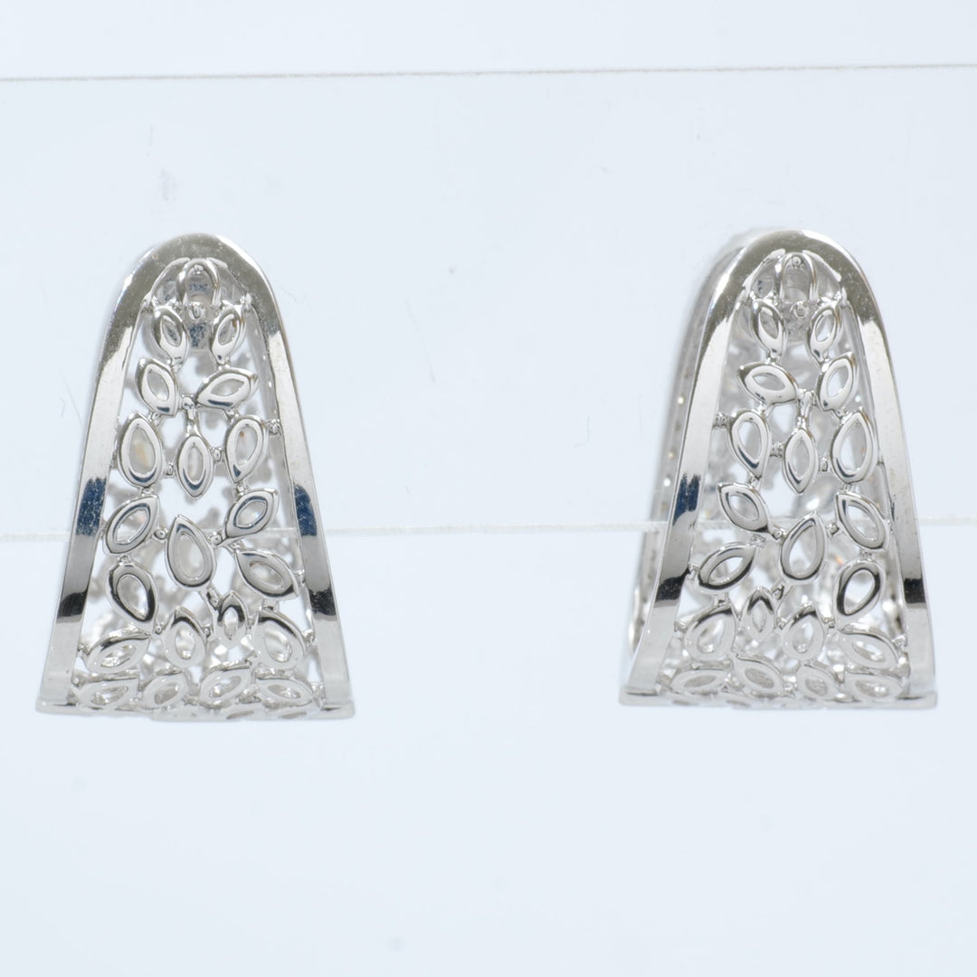 Floral Trapeze Diamond Earrings, 14k Solid Gold, Natural Diamonds, Geometric Clip-On Studs, Gift for Her