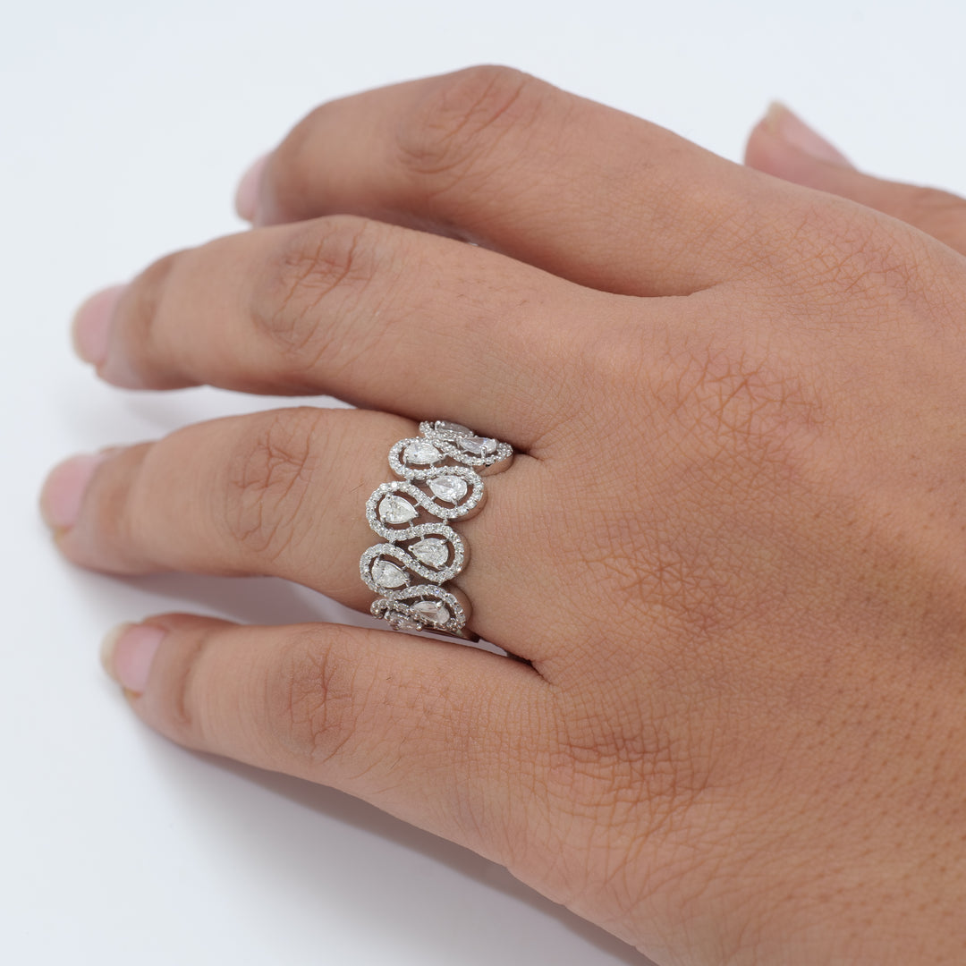 Pear Halo Loop Diamond Band Ring