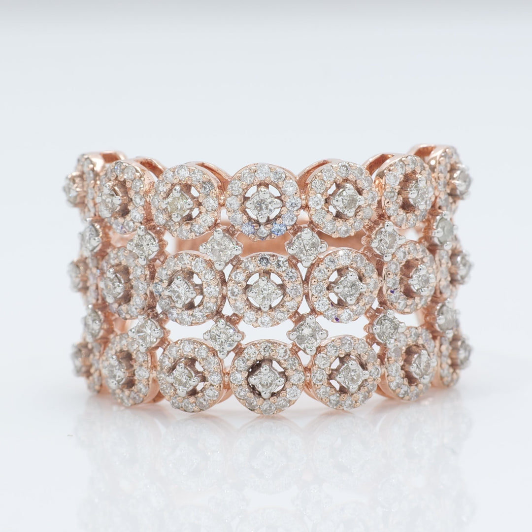 Three Row Wide Diamond Band Ring