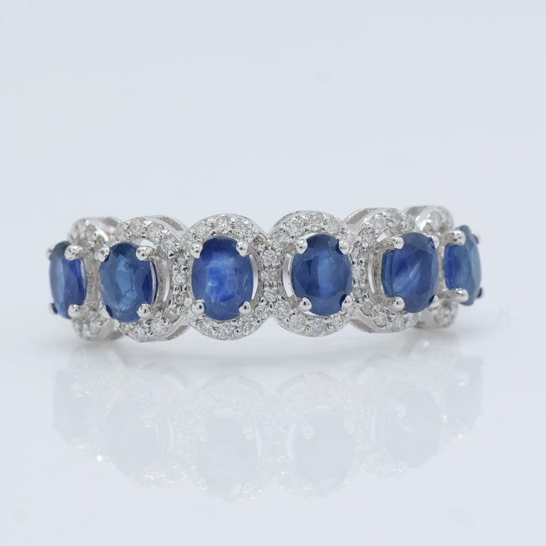Oval Sapphire Halo Diamond Eternity Ring