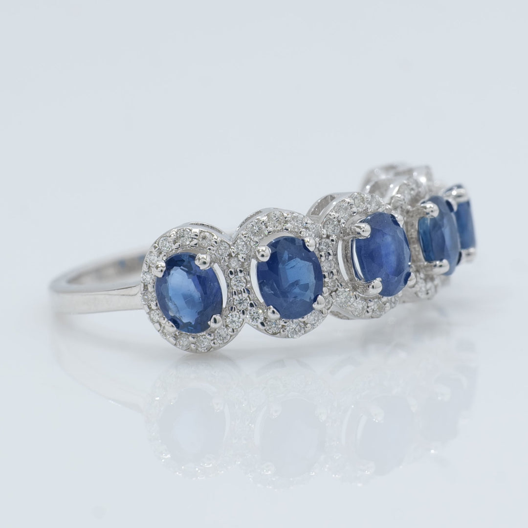 Oval Sapphire Halo Diamond Eternity Ring