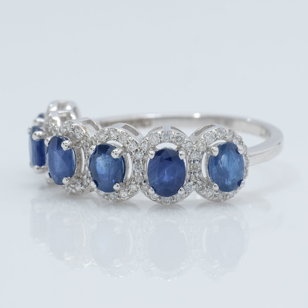 Oval Sapphire Halo Diamond Eternity Ring