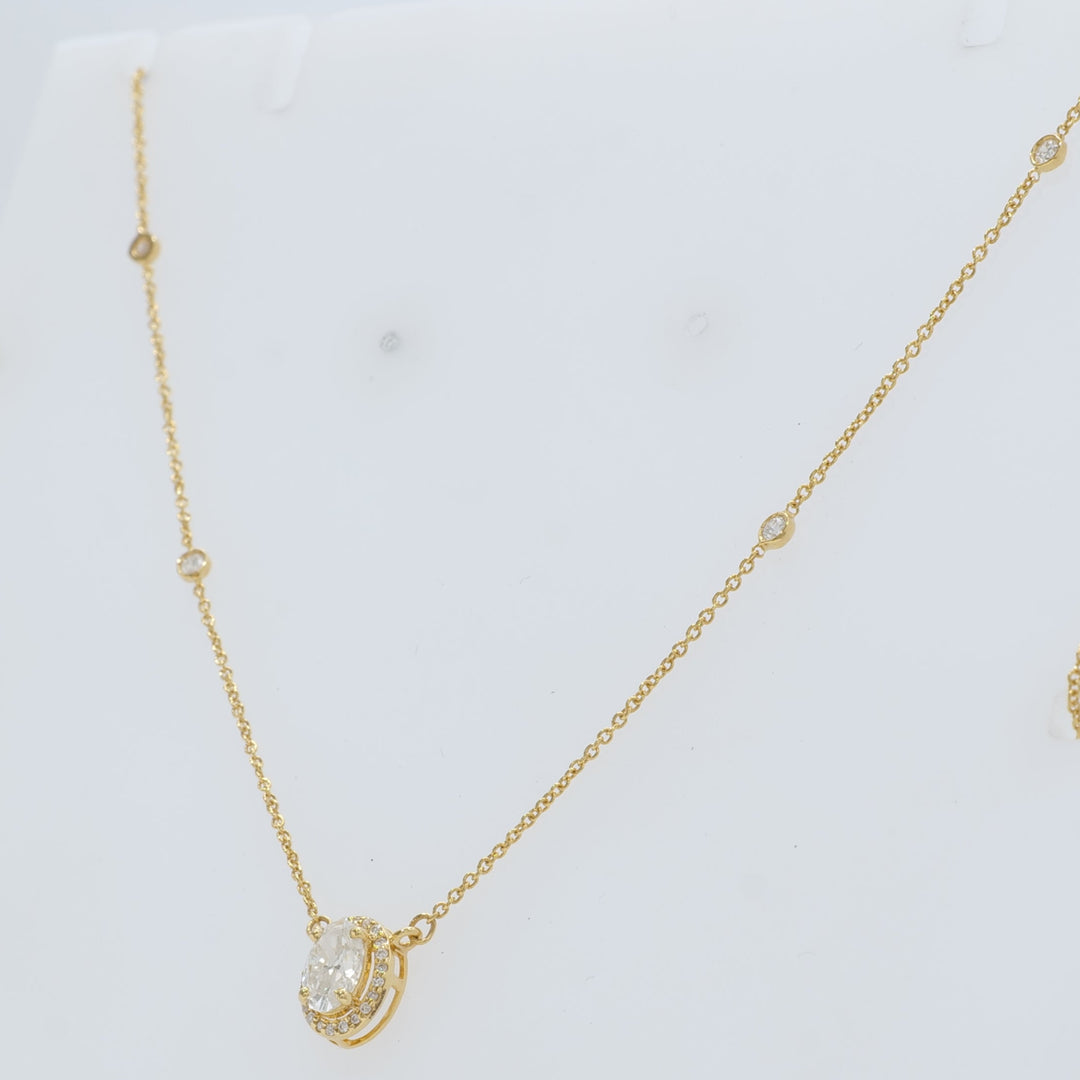 Oval Halo Diamond Pendant Necklace